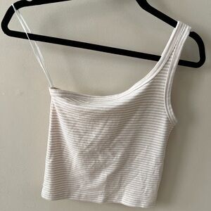 Aerie One Shoulder cropped tank pink & white size S